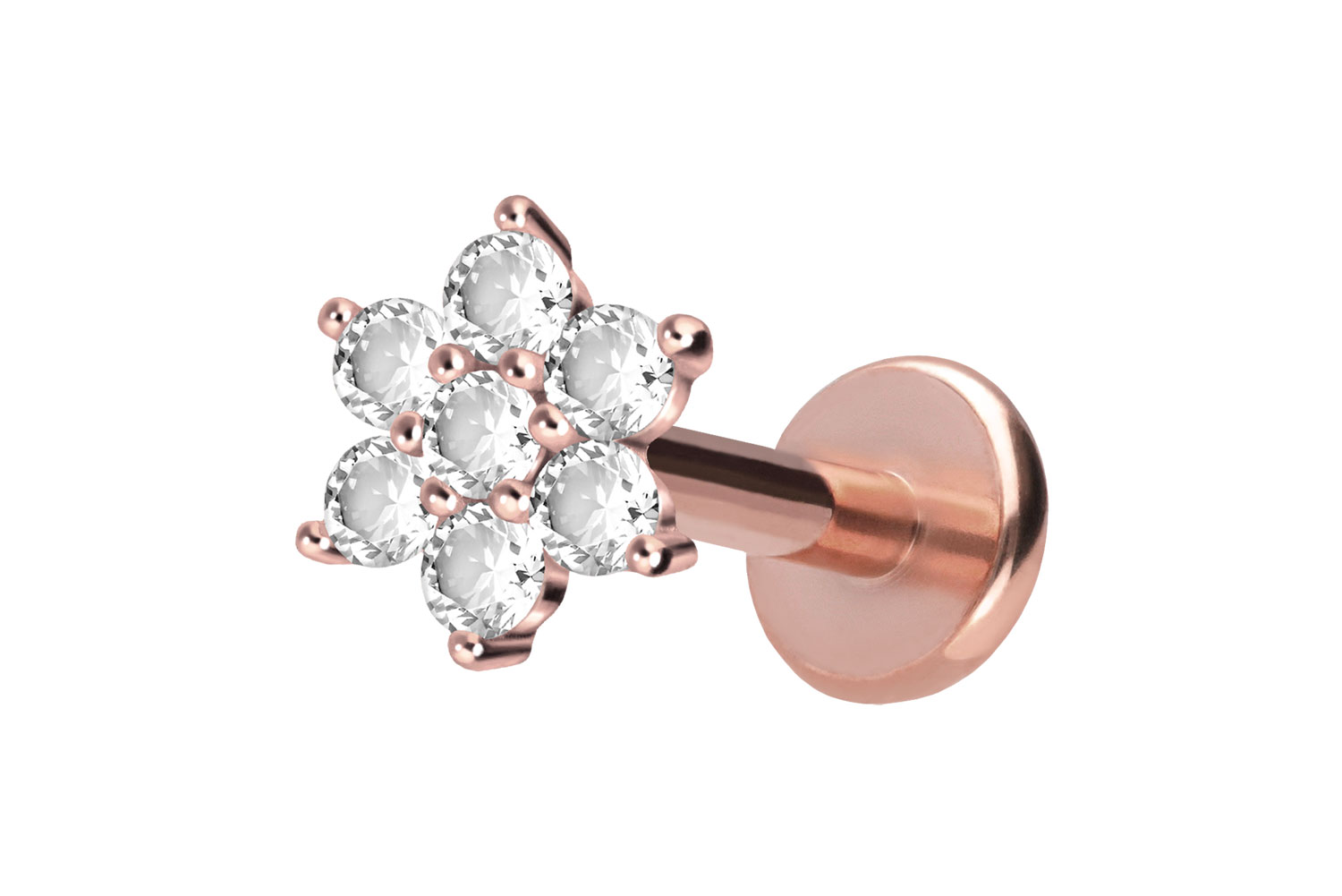 Titan Labret Piercing mit Push Fit KRISTALLBLUME